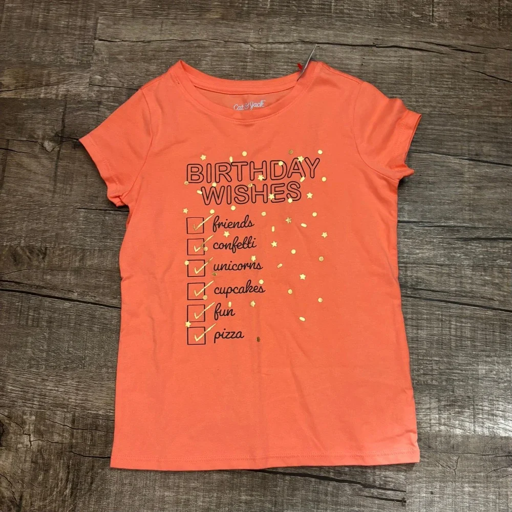 Cat Jack Orange Birthday‎ Wishes T Shirt Girls Size 4 5 Toddler Kids